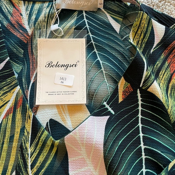 Womens Casual Loose Shirt Balloon Sleeve V-Neck Blouse Tropical Floral Sz Small - Picture 3 of 8